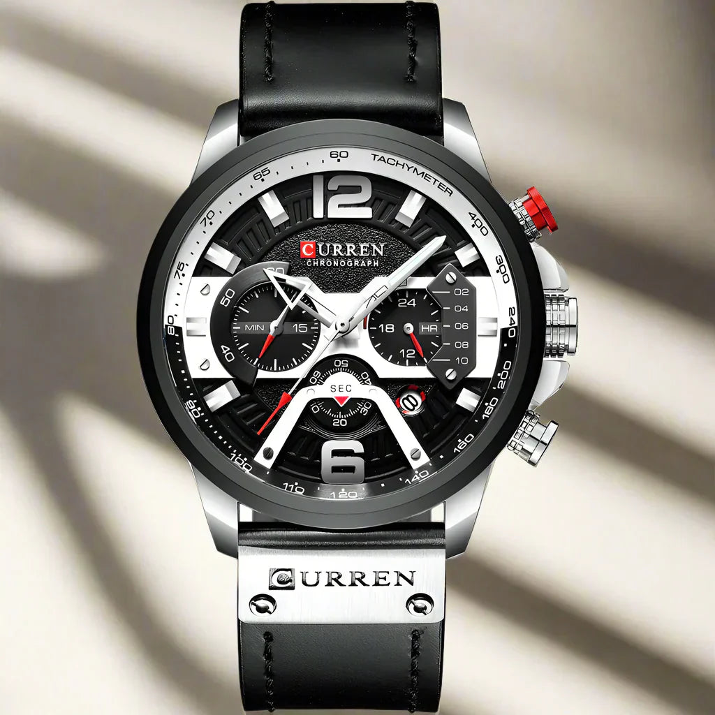 CURRENのアクセル クロノスポーツ – メンズ用高級ミリタリーレザーウォッチ