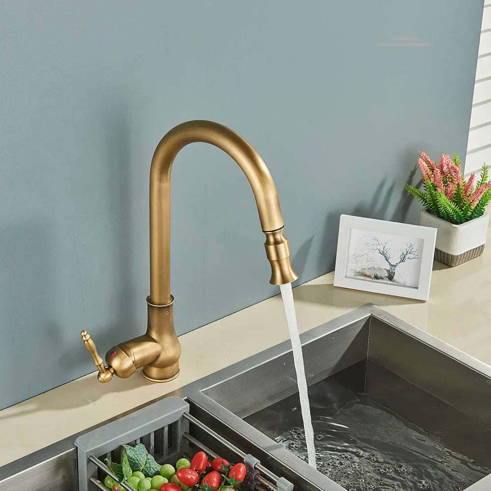 HeritageTap Antique Brass Kitchen Tap Retro Style Mixer With Swivel Spout