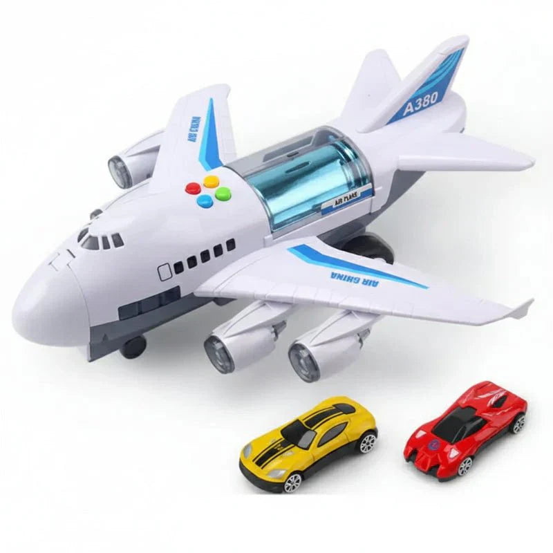 Brinquedo de avião inercial AeroPulse com música, luzes e mini-carros para crianças