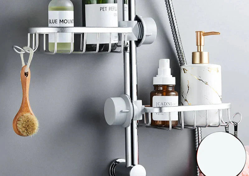 調節可能なアルミニウム製バスルーム棚ラック – ノーパンチシャワーストレージバスケット