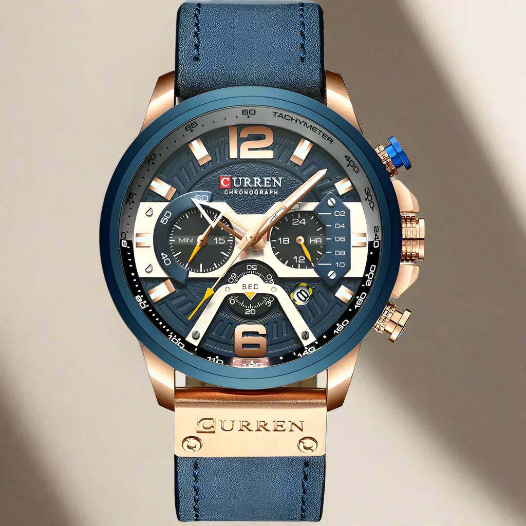 CURRENのアクセル クロノスポーツ – メンズ用高級ミリタリーレザーウォッチ