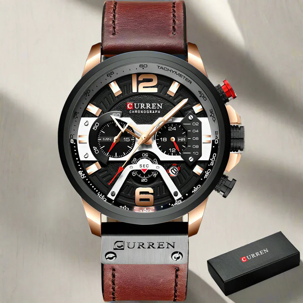 CURRENのアクセル クロノスポーツ – メンズ用高級ミリタリーレザーウォッチ