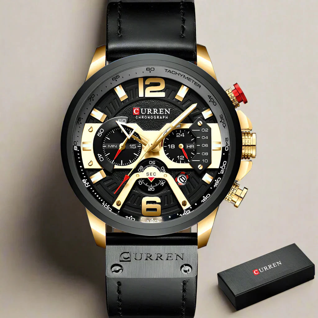 CURRENのアクセル クロノスポーツ – メンズ用高級ミリタリーレザーウォッチ