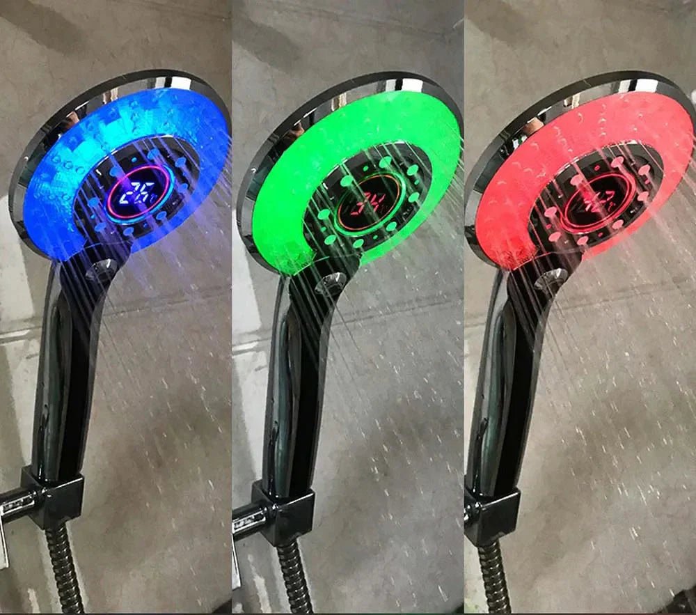 AquaGlow LED Digitale Douchekop – Kleurveranderende & Waterbesparende Handdouche