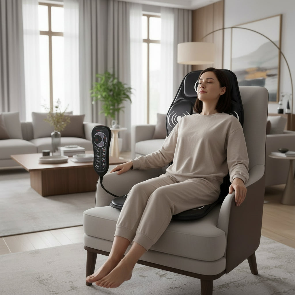 Cojín masajeador eléctrico para la espalda CalmWave, con calor y vibraciones suaves, para uso doméstico
