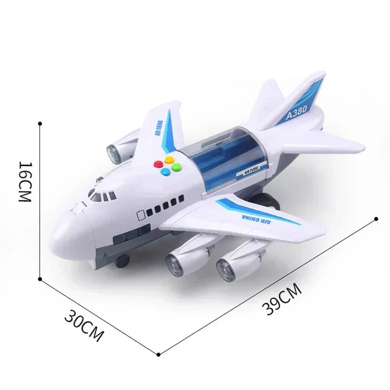 Brinquedo de avião inercial AeroPulse com música, luzes e mini-carros para crianças