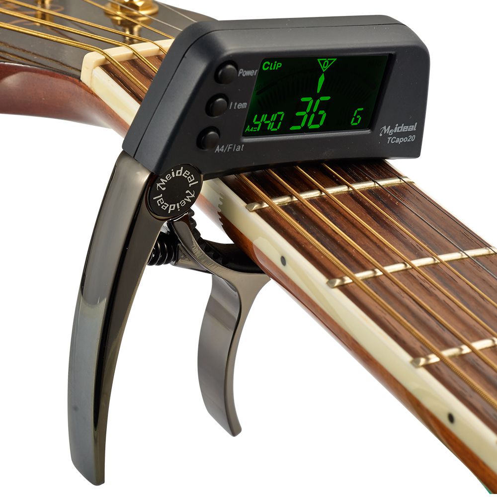 Kapodaster og tuner to i én guitartilbehør med LCD-skærm