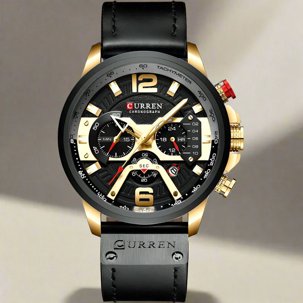CURRENのアクセル クロノスポーツ – メンズ用高級ミリタリーレザーウォッチ