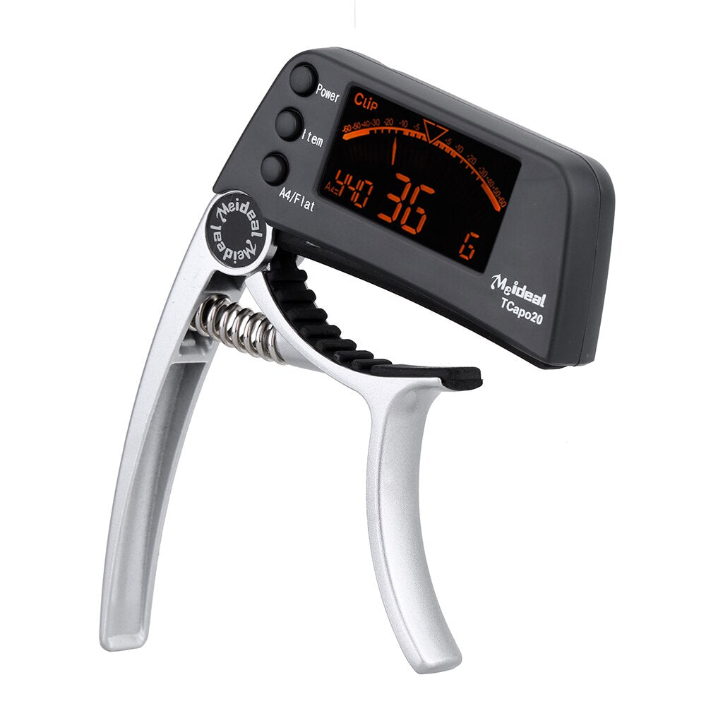 Kapodaster og tuner to i én guitartilbehør med LCD-skærm
