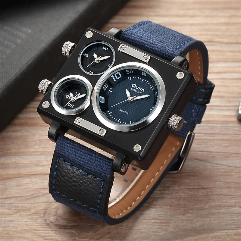 Montre de luxe pour homme Oulm Maximus – Montre-bracelet quartz à bracelet en tissu multi-fuseaux horaires