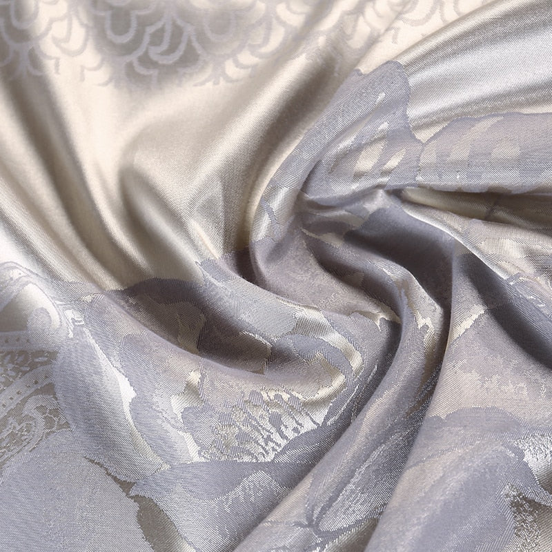 Lunara | シルバーブラウンのレース付き高級サテンコットン掛け布団カバーセット | Orntli