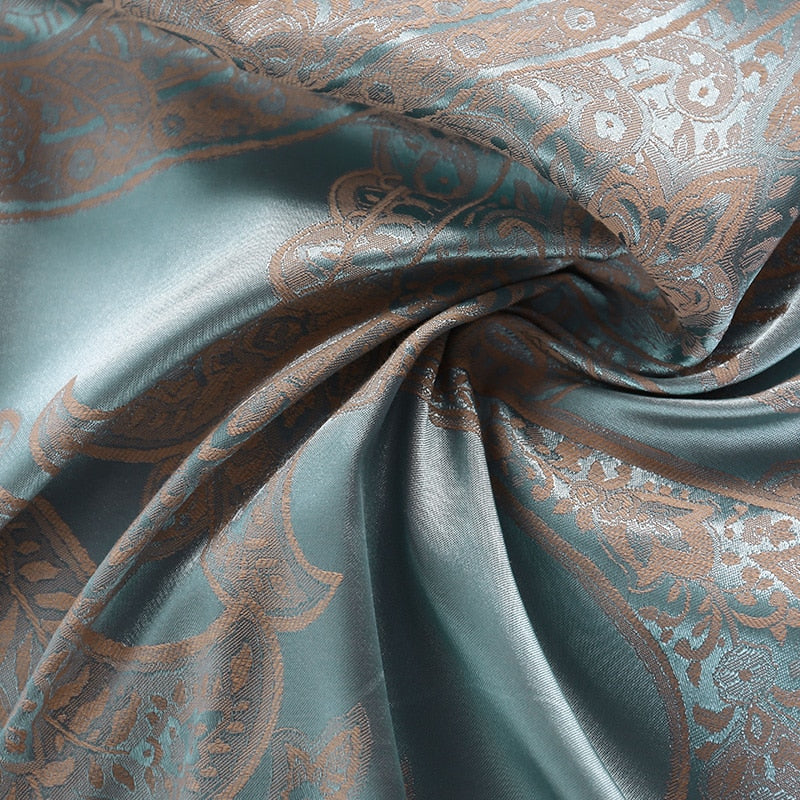 Lunara | シルバーブラウンのレース付き高級サテンコットン掛け布団カバーセット | Orntli