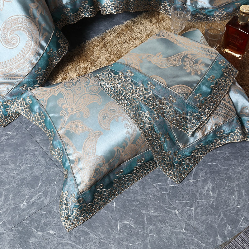 Lunara | シルバーブラウンのレース付き高級サテンコットン掛け布団カバーセット | Orntli