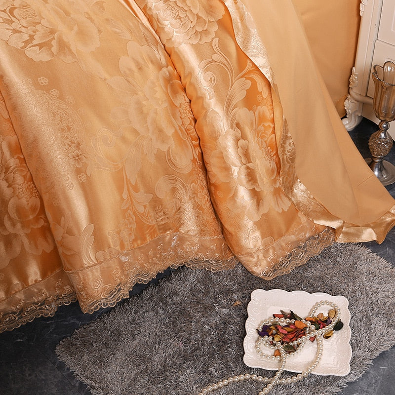 Lunara | シルバーブラウンのレース付き高級サテンコットン掛け布団カバーセット | Orntli