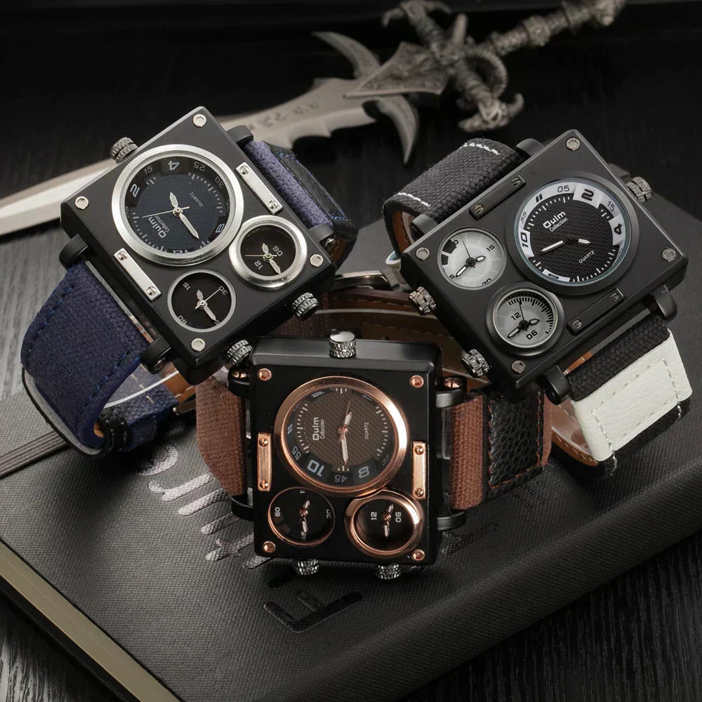 Montre de luxe pour homme Oulm Maximus – Montre-bracelet quartz à bracelet en tissu multi-fuseaux horaires