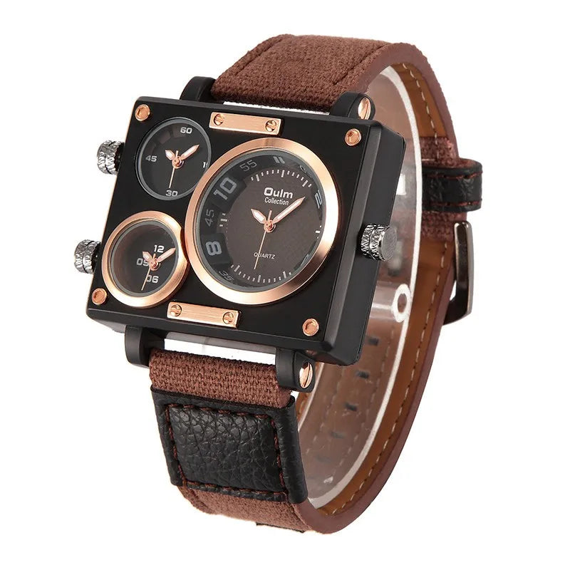 Montre de luxe pour homme Oulm Maximus – Montre-bracelet quartz à bracelet en tissu multi-fuseaux horaires