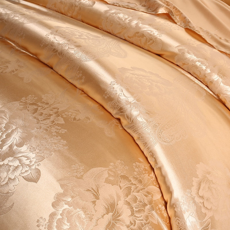 Lunara | シルバーブラウンのレース付き高級サテンコットン掛け布団カバーセット | Orntli