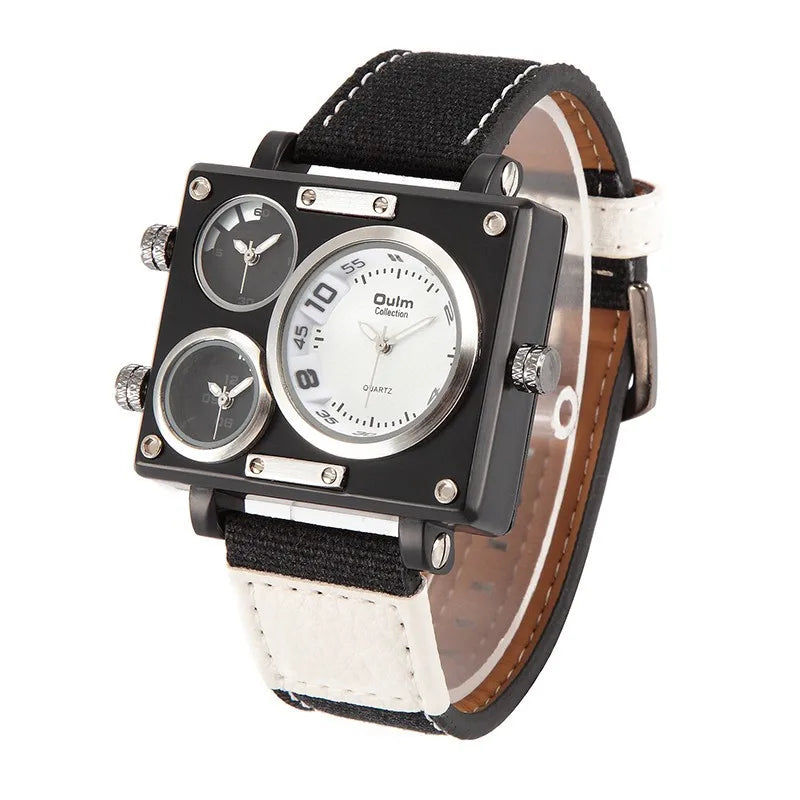 Montre de luxe pour homme Oulm Maximus – Montre-bracelet quartz à bracelet en tissu multi-fuseaux horaires