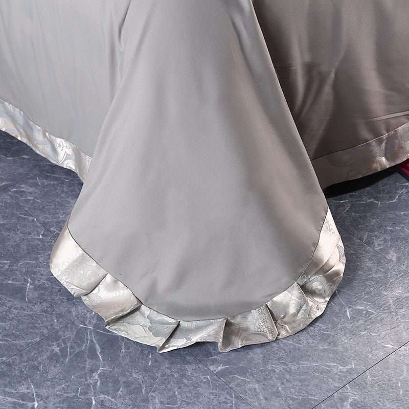 Lunara | シルバーブラウンのレース付き高級サテンコットン掛け布団カバーセット | Orntli