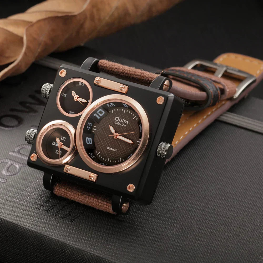 Montre de luxe pour homme Oulm Maximus – Montre-bracelet quartz à bracelet en tissu multi-fuseaux horaires