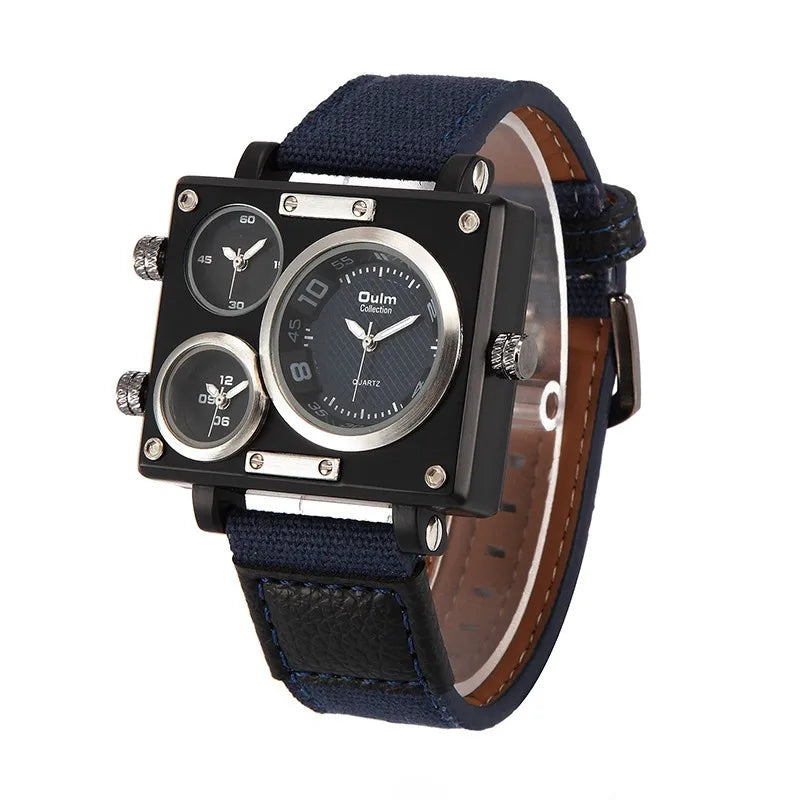Montre de luxe pour homme Oulm Maximus – Montre-bracelet quartz à bracelet en tissu multi-fuseaux horaires