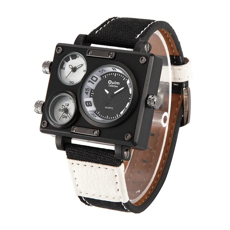 Montre de luxe pour homme Oulm Maximus – Montre-bracelet quartz à bracelet en tissu multi-fuseaux horaires