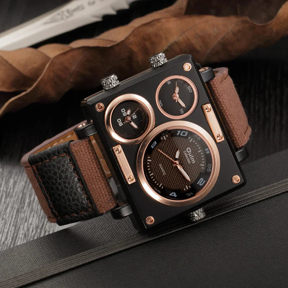 Montre de luxe pour homme Oulm Maximus – Montre-bracelet quartz à bracelet en tissu multi-fuseaux horaires