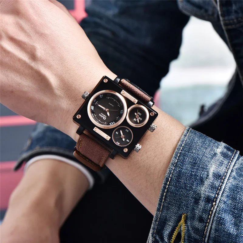 Montre de luxe pour homme Oulm Maximus – Montre-bracelet quartz à bracelet en tissu multi-fuseaux horaires