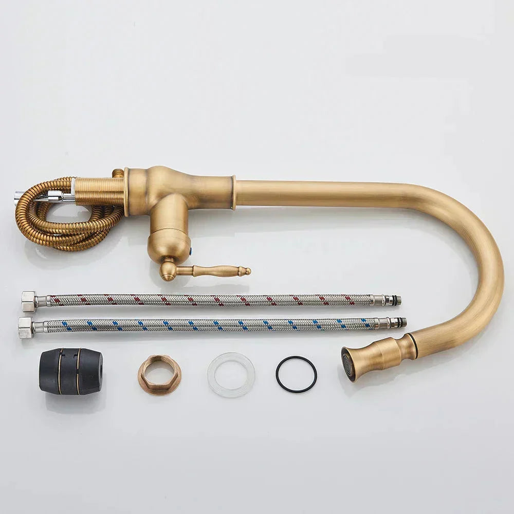 HeritageTap Antique Brass Kitchen Tap Retro Style Mixer With Swivel Spout