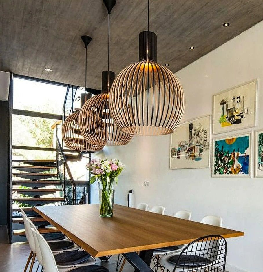 Handgemaakte houten hanglamp