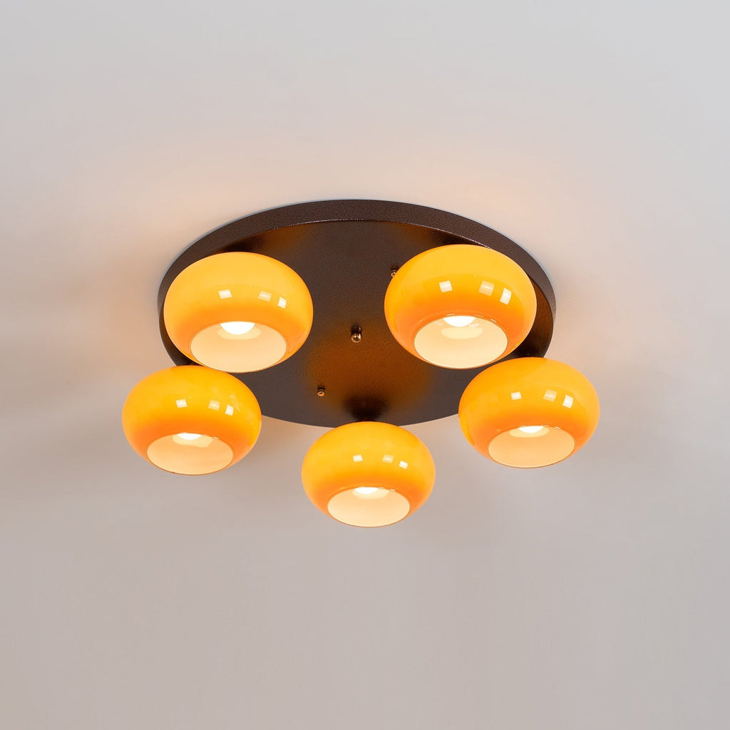 Aurevo 5-Light Amber Glass Flush Mount — Hardwired Ceiling Fixture, E26 Socket