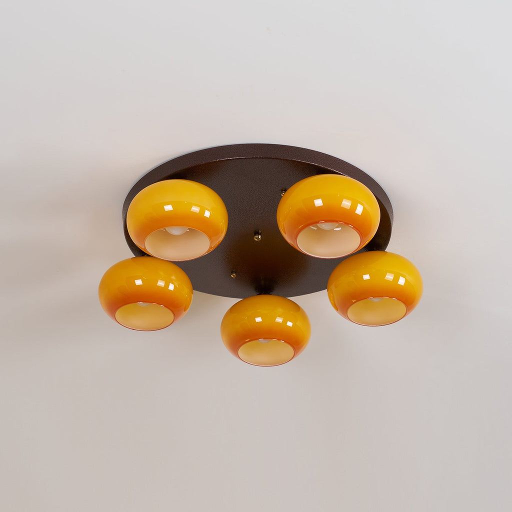 Aurevo 5-Light Amber Glass Flush Mount — Hardwired Ceiling Fixture, E26 Socket