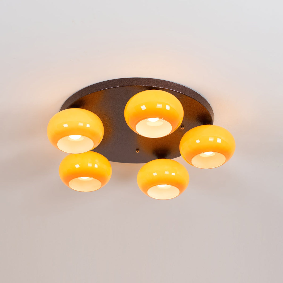 Aurevo 5-Light Amber Glass Flush Mount — Hardwired Ceiling Fixture, E26 Socket