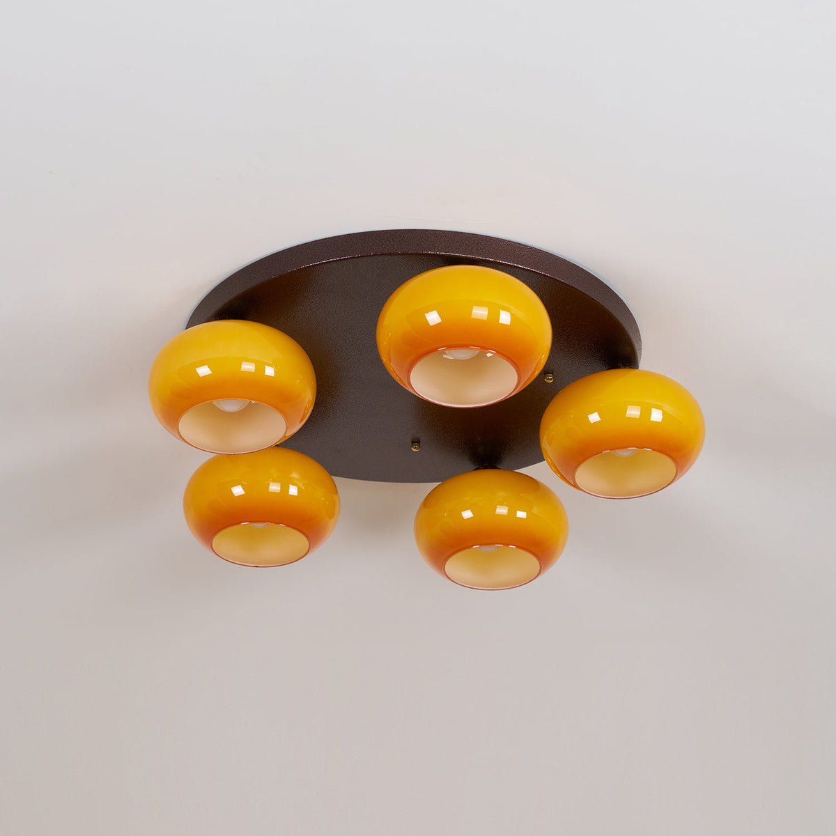 Aurevo 5-Light Amber Glass Flush Mount — Hardwired Ceiling Fixture, E26 Socket