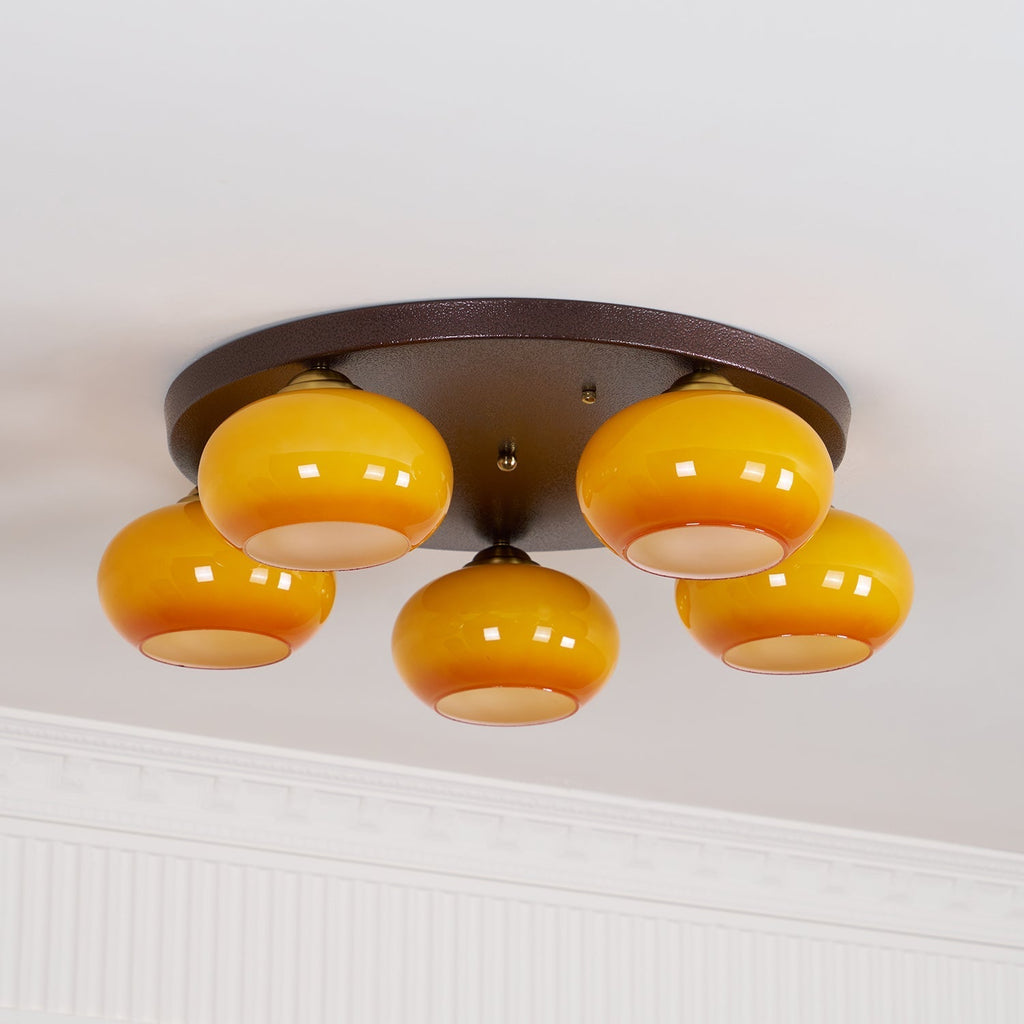 Aurevo 5-Light Amber Glass Flush Mount — Hardwired Ceiling Fixture, E26 Socket