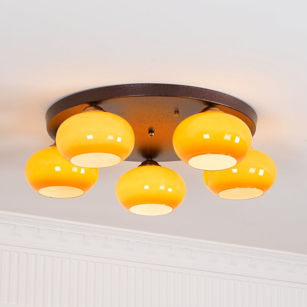 Aurevo 5-Light Amber Glass Flush Mount — Hardwired Ceiling Fixture, E26 Socket