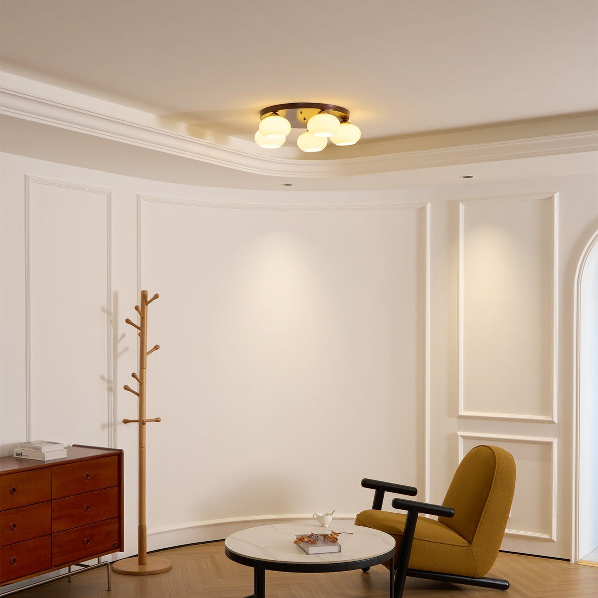 Aurevo 5-Light Amber Glass Flush Mount — Hardwired Ceiling Fixture, E26 Socket