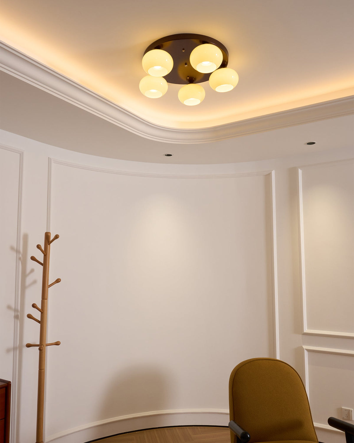 Aurevo 5-Light Amber Glass Flush Mount — Hardwired Ceiling Fixture, E26 Socket