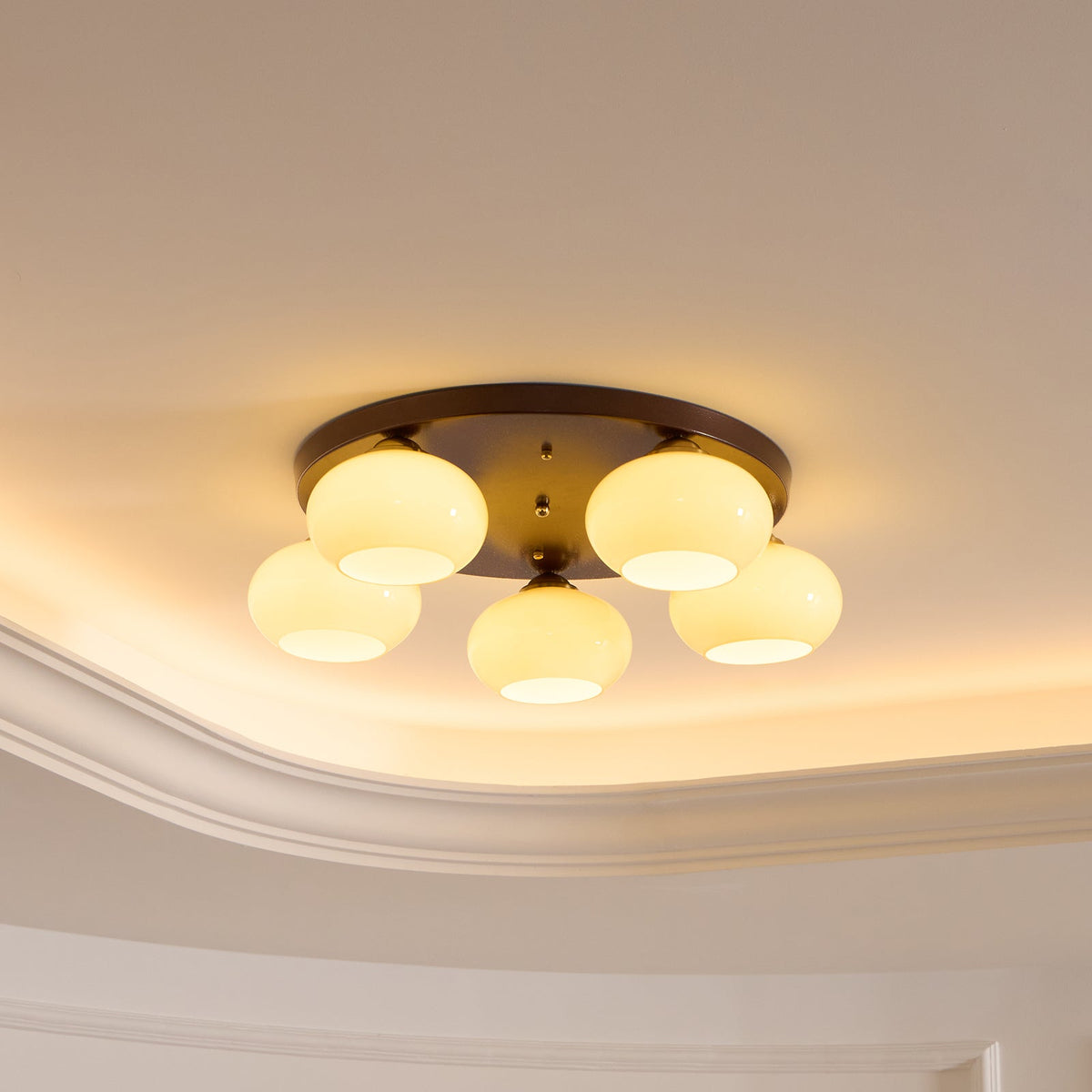 Aurevo 5-Light Amber Glass Flush Mount — Hardwired Ceiling Fixture, E26 Socket