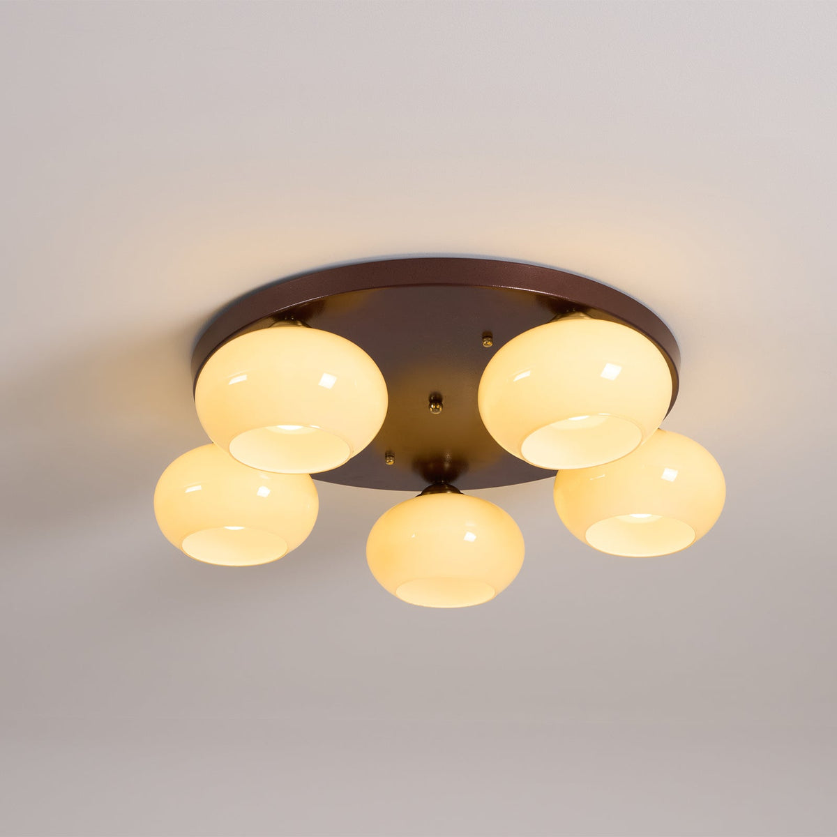 Aurevo 5-Light Amber Glass Flush Mount — Hardwired Ceiling Fixture, E26 Socket