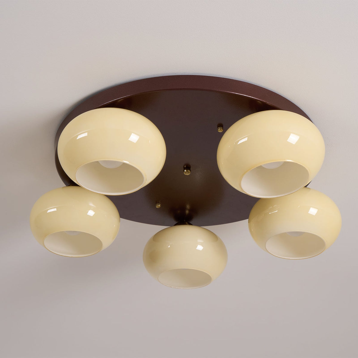 Aurevo 5-Light Amber Glass Flush Mount — Hardwired Ceiling Fixture, E26 Socket