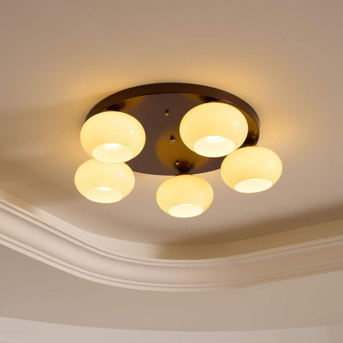 Aurevo 5-Light Amber Glass Flush Mount — Hardwired Ceiling Fixture, E26 Socket