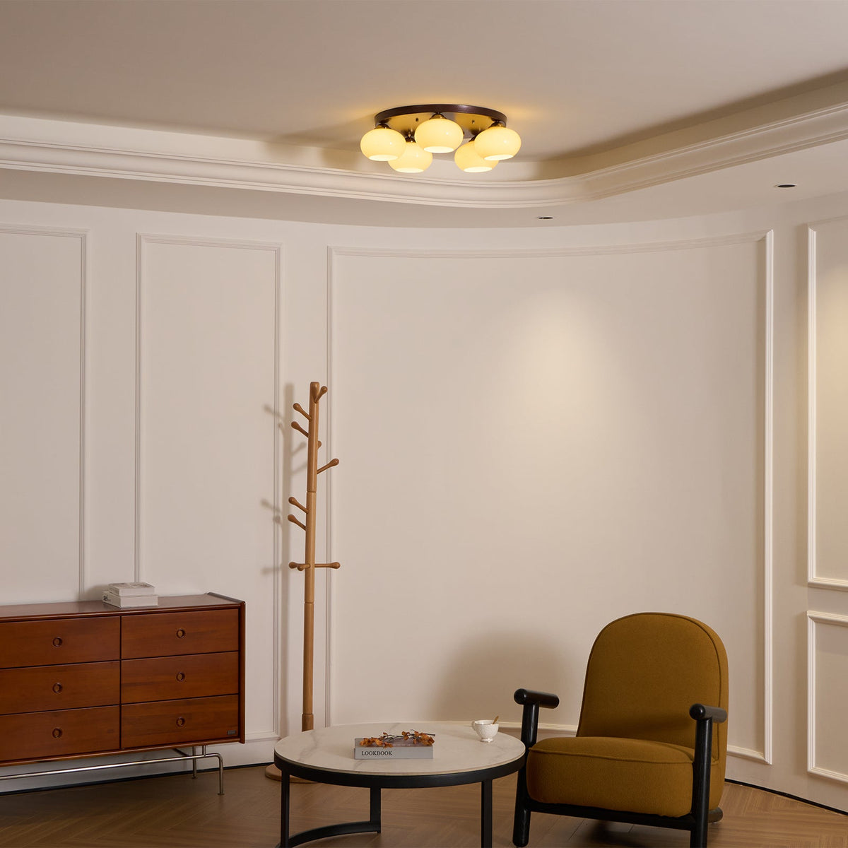 Aurevo 5-Light Amber Glass Flush Mount — Hardwired Ceiling Fixture, E26 Socket