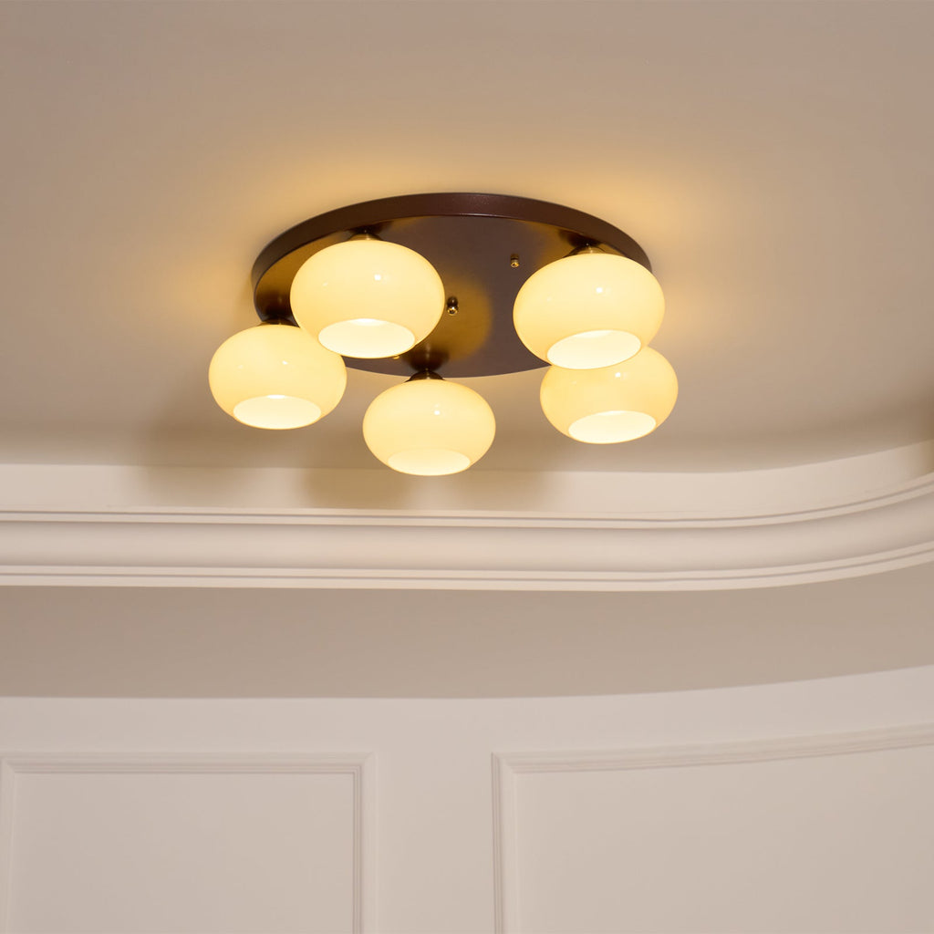 Aurevo 5-Light Amber Glass Flush Mount — Hardwired Ceiling Fixture, E26 Socket