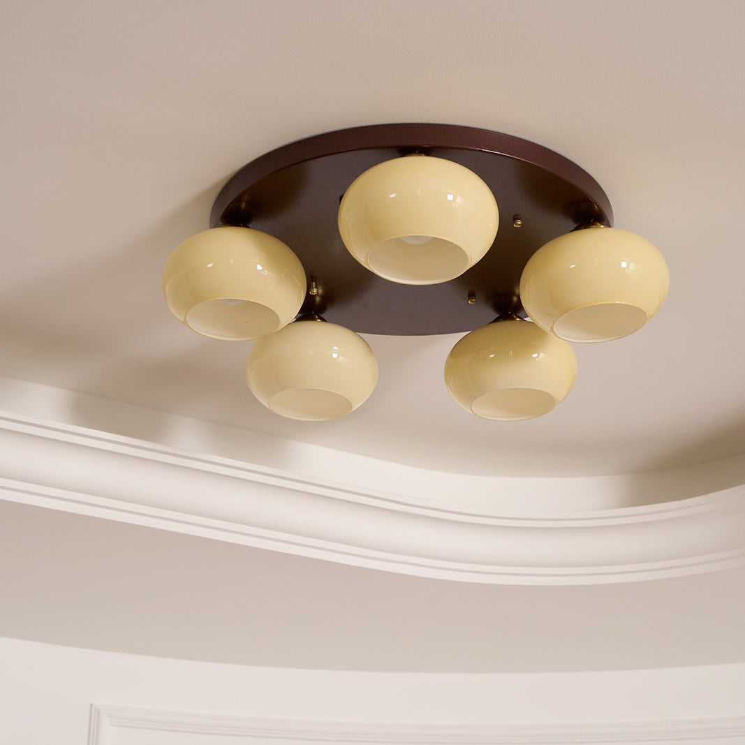 Aurevo 5-Light Amber Glass Flush Mount — Hardwired Ceiling Fixture, E26 Socket