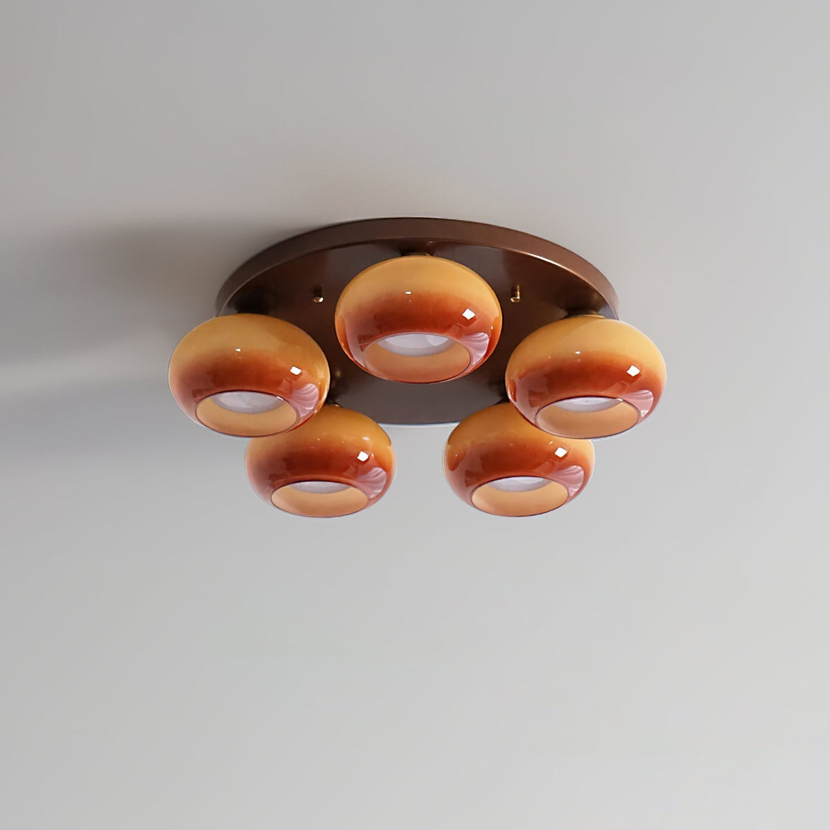 Aurevo 5-Light Amber Glass Flush Mount — Hardwired Ceiling Fixture, E26 Socket