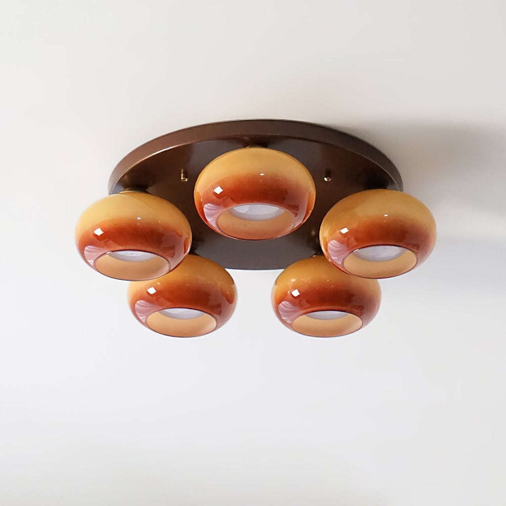Aurevo 5-Light Amber Glass Flush Mount — Hardwired Ceiling Fixture, E26 Socket