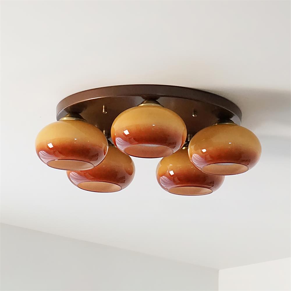 Aurevo 5-Light Amber Glass Flush Mount — Hardwired Ceiling Fixture, E26 Socket