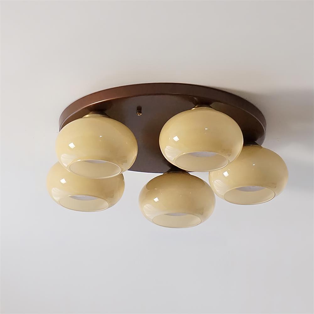 Aurevo 5-Light Amber Glass Flush Mount — Hardwired Ceiling Fixture, E26 Socket