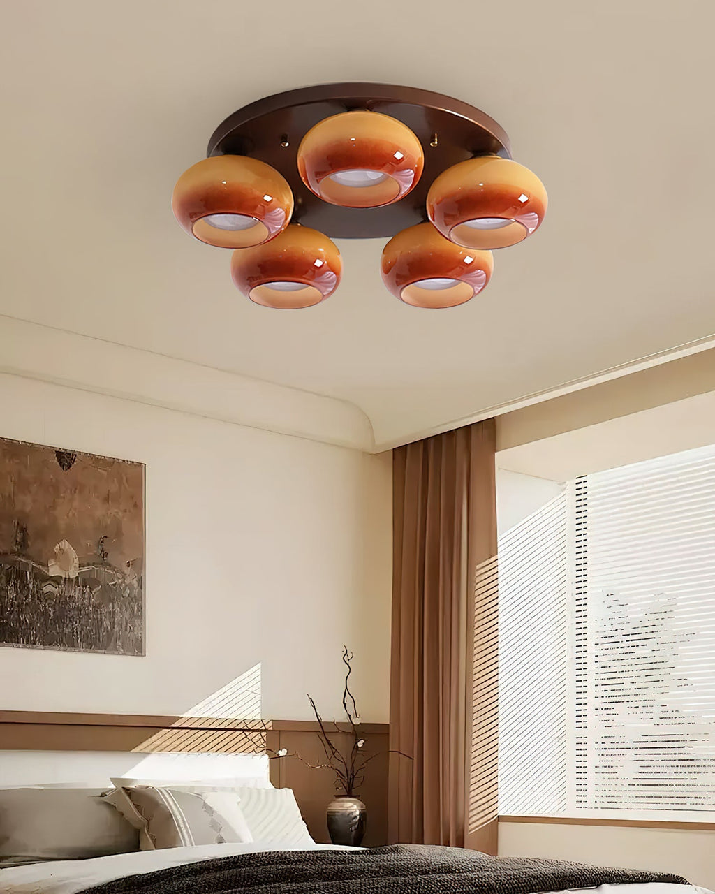 Aurevo 5-Light Amber Glass Flush Mount — Hardwired Ceiling Fixture, E26 Socket